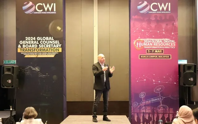 Olivier Gomez speaking at Corporate World Intelligence conferences in Kuala Lumpur, March 2024