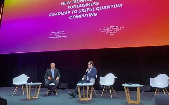 Olivier Gomez moderating a fire chat with Scott Crowder of IBM Quantum at VivaTech 2023, Paris