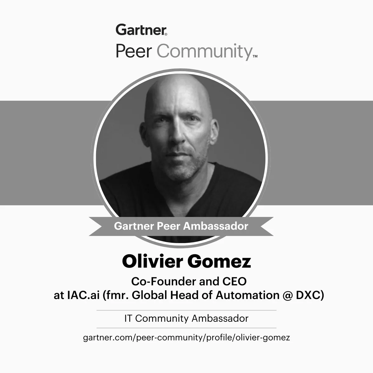 Gartner Peer Community Ambassador card for Olivier Gomez
