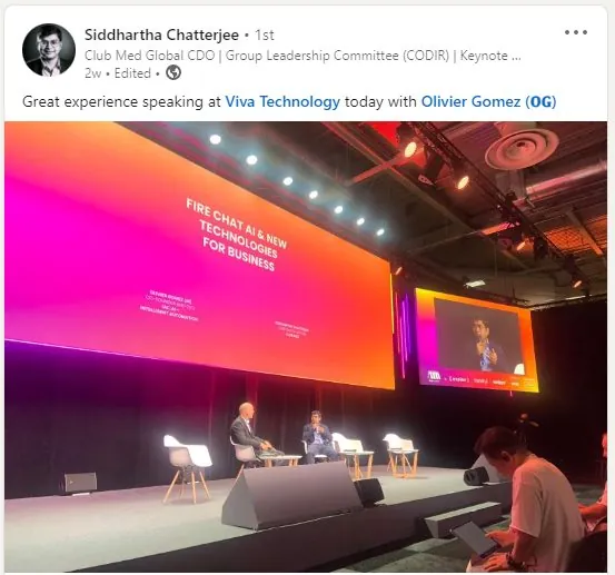 LinkedIn post about a fireside chat with Olivier Gomez at Viva Technology